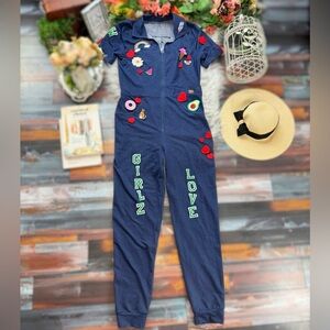 Weissman Navy Patch Jumpsuit – “Girlz Love” Retro Dance Coverall